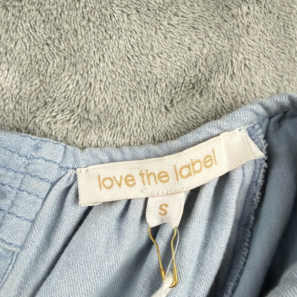 Love the Label Mini Dress Women S Light Blue NEW Cutout Puff Sleeve Cotton Boho - Picture 3 of 9